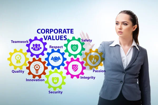 Businesswoman in the corporate values concept — Stock Photo, Image