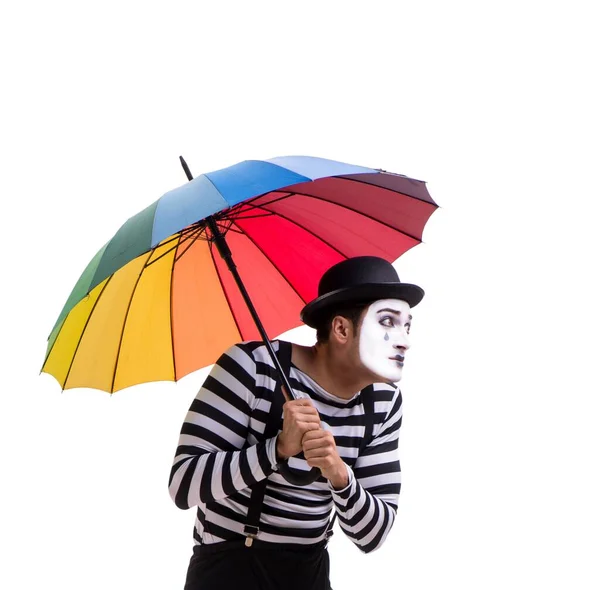 Mime z parasolem na białym tle — Zdjęcie stockowe