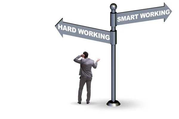 Businessman Crossroads Working Smart Hard — Stock Photo, Image