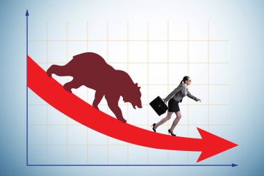 Businesswoman in the illustration of bearish market