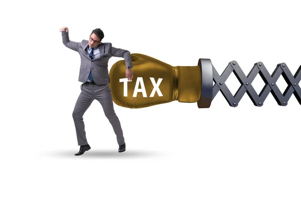Tax Concept Businessman Being Hit Boxing Glove — Stock Photo, Image