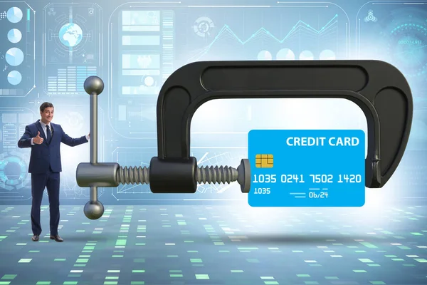 Concept Credit Card Debt Clamp Businessman — Stockfoto