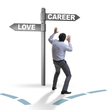 The businessman having hard choice between love and career