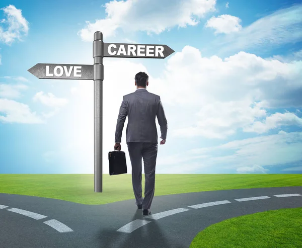 The businessman having hard choice between love and career