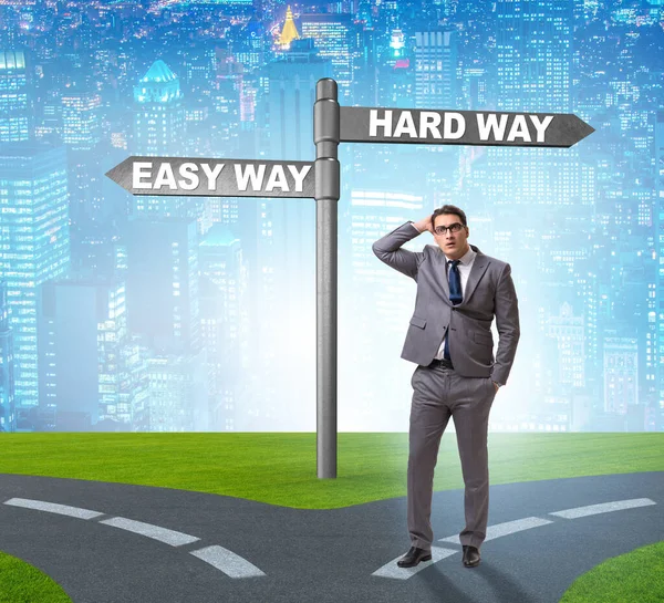 Businessman Choosing Hard Easy Way — Stock Photo, Image