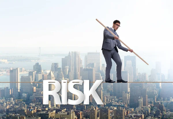 Businessman Risk Concept Walking Tight Rope — Fotografia de Stock
