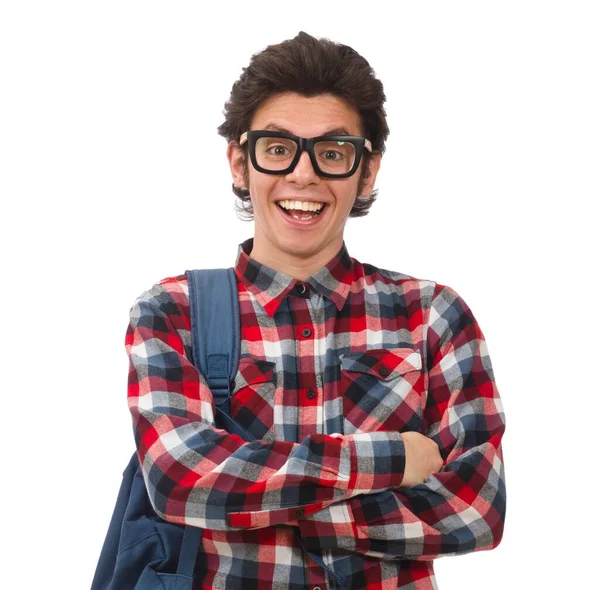 Jonge Mannelijke Student Geïsoleerd Wit — Stockfoto