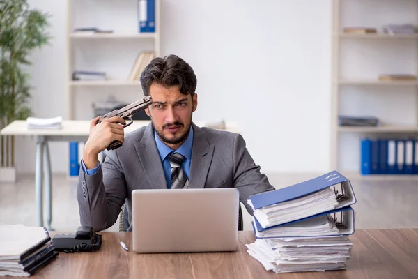 Young Businessman Employee Committing Suicide Workplace — Stock Photo, Image