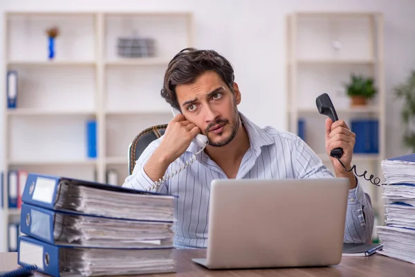 Young Businessman Employee Unhappy Excessive Work Office — Stock Photo, Image