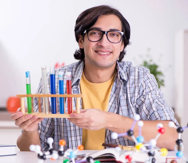 Young Student Physicist Preparing Exam Home — Zdjęcie stockowe