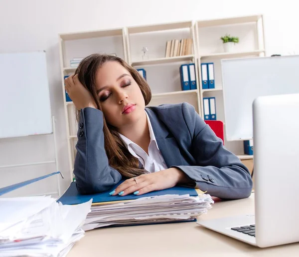 Beautiful Female Employee Unhappy Excessive Work — Stok fotoğraf