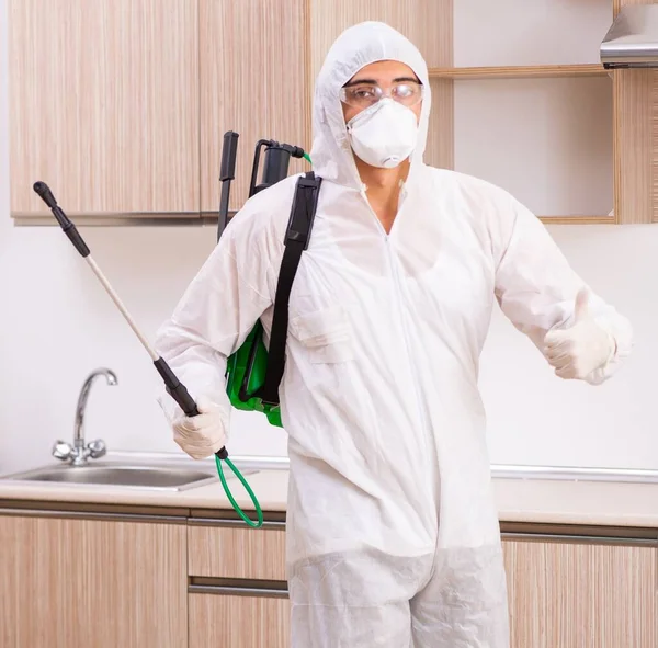 Mutfakta haşere kontrolü yapan profesyonel müteahhit.