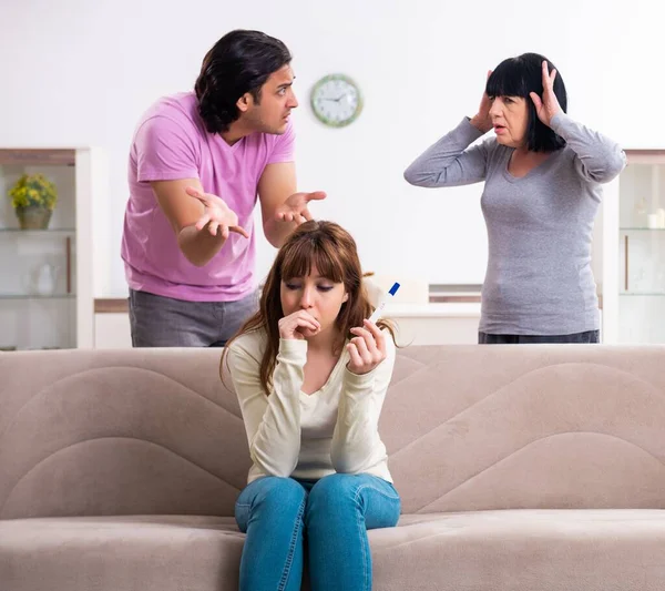The young family and mother-in-law in family issues concept