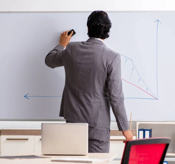 Young Handsome Businessman Front Whiteboard — Stock Photo, Image