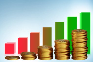 Büyümeyi gösteren madeni paralarla yapılan ilüzyon - 3d görüntüleme