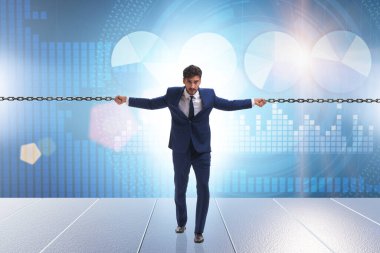 İşkolik kavramda zincirli iş adamı