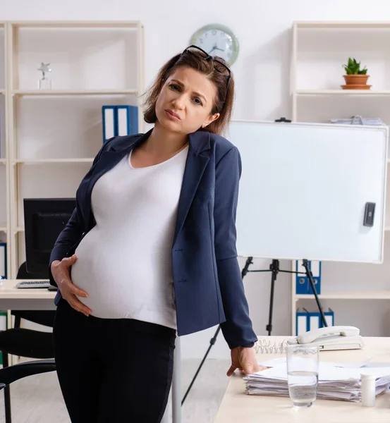 Oude Zwangere Vrouw Die Kantoor Werkt — Stockfoto