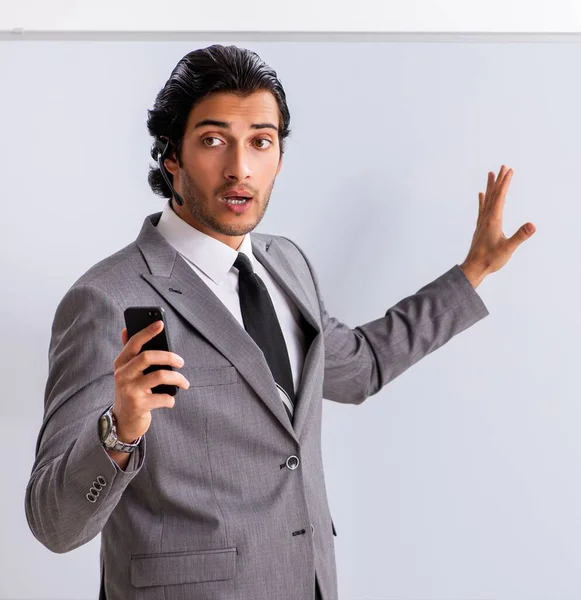 Young Handsome Businessman Front Whiteboard — Stock Photo, Image