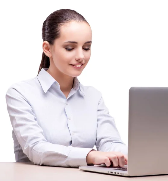Die Geschäftsfrau Ihrem Schreibtisch Auf Weißem Hintergrund — Stockfoto