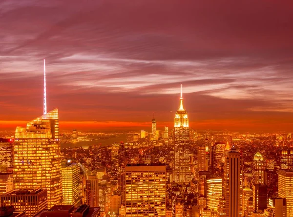 Vedere Noapte Din New York Manhattan Timpul Apusului Soare — Fotografie, imagine de stoc