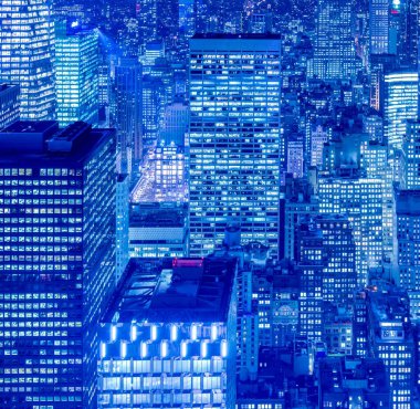 Günbatımında New York Manhattan 'ın gece manzarası