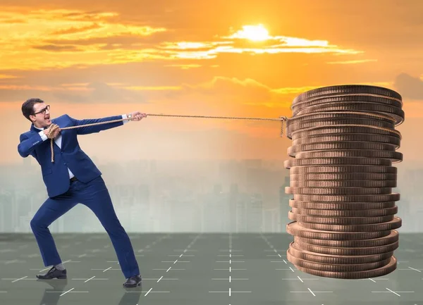 Businessman Pulling Stack Gold Coins — Stock Photo, Image