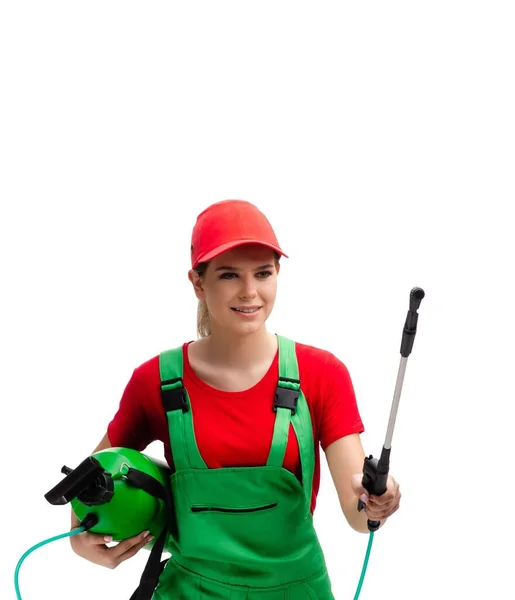 Female Pest Control Contractor Isolated White — Stock Photo, Image