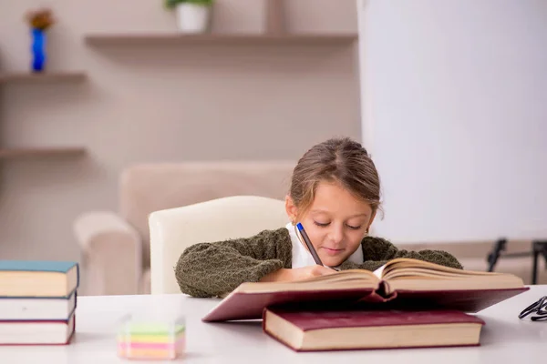 Jong Klein Meisje Studeren Thuis — Stockfoto