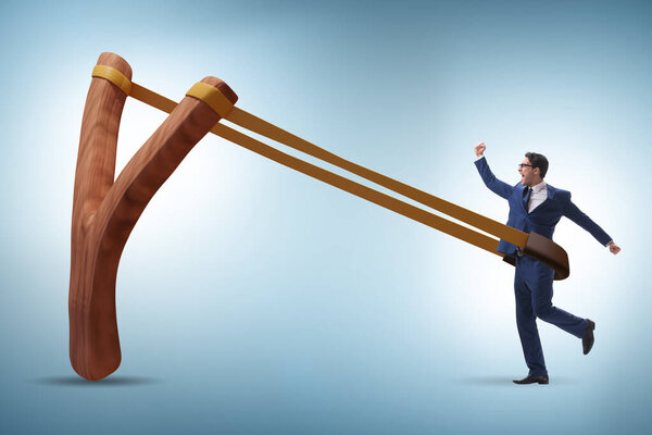 Бизнесмен стартует с рогатки в карьерной концепции