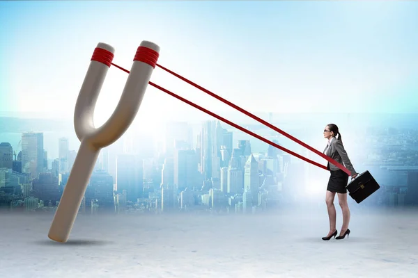 Businesswoman Being Launched Slingshot Career Concept — Stock Photo, Image