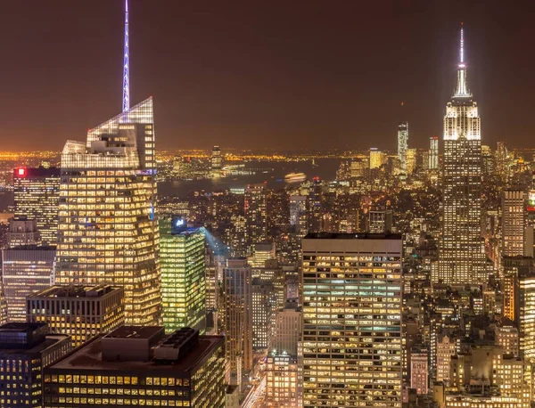 Vista Nocturna Nueva York Manhattan Durante Atardecer — Foto de Stock
