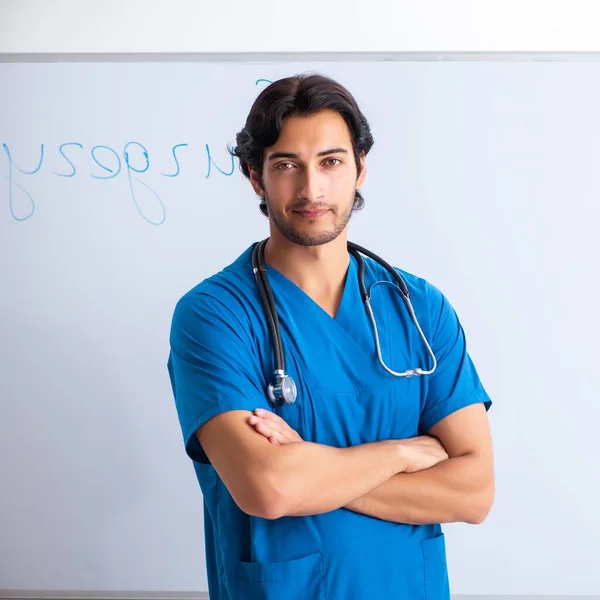 Young Male Doctor Front Whiteboard — Stock Photo, Image