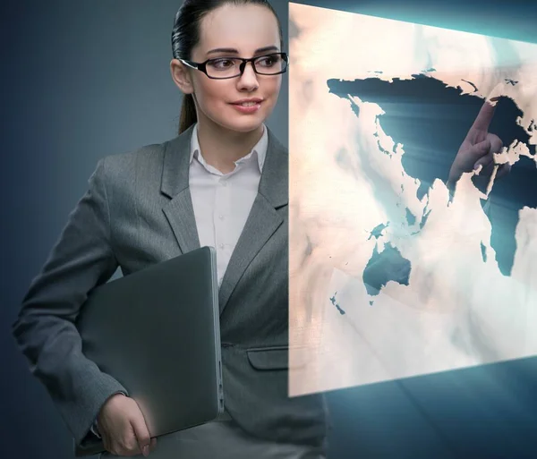 Zakenvrouw Met Laptop Globaal Business Concept — Stockfoto