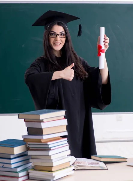 Estudante Pós Graduação Frente Quadro Verde — Fotografia de Stock