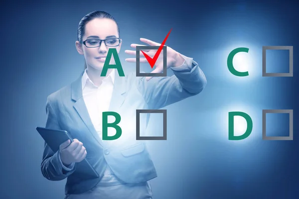 Multiple-choice test question concept with business people