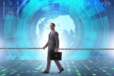 İşkolik kavramda zincirli iş adamı