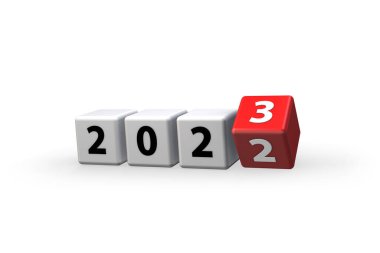 Yılı 2022 'den 2023' e değiştirme kavramı - 3D oluşturma