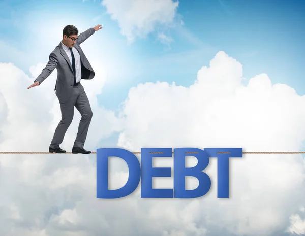 Debt Loan Concept Businessman Walking Tight Rope — Stockfoto