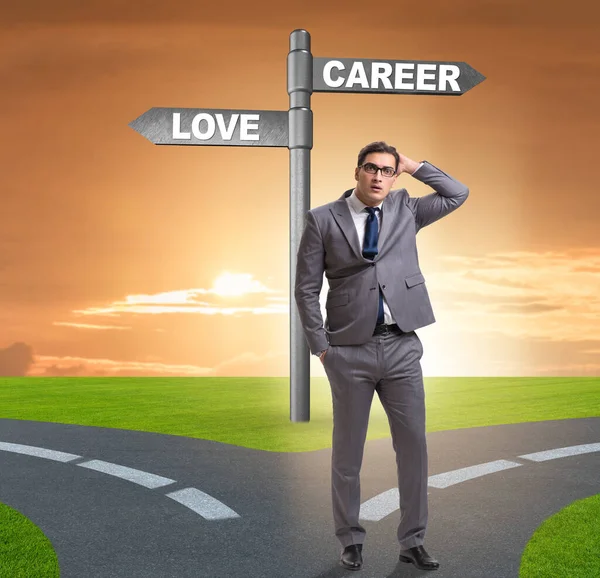 Businessman Having Hard Choice Love Career — 图库照片