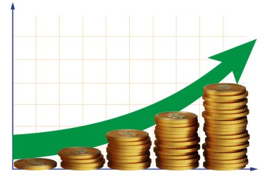 Büyümeyi gösteren madeni paralarla yapılan ilüzyon - 3d görüntüleme