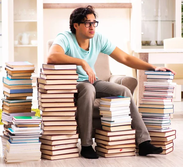 Male Student Many Books Home — ストック写真