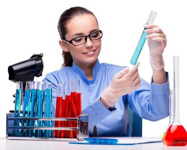 Lab Chemist Working Microscope Tubes — Stock Photo, Image