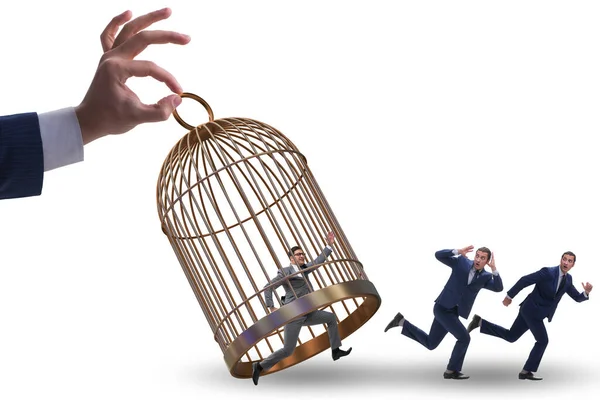 Business people and the golden cage concept