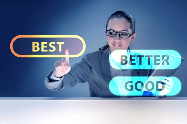 Businesswoman Good Better Best Concept — Stock Photo, Image