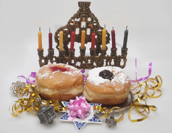 Hanukkah menorah med ljus — Stockfoto