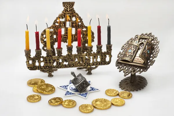 Hanukkah menorah with candles — Stock Photo, Image