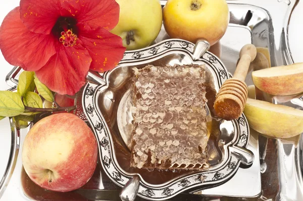 Miele con mela per Rosh Hashana — Foto Stock