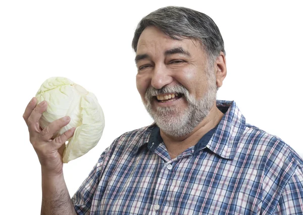 Man eating cabbage — Stock Photo, Image