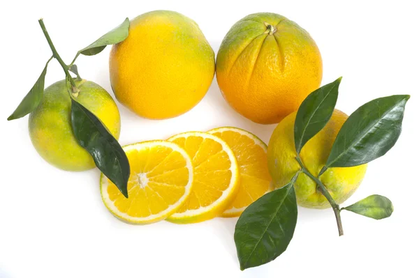 Orange frukt med blad — Stockfoto