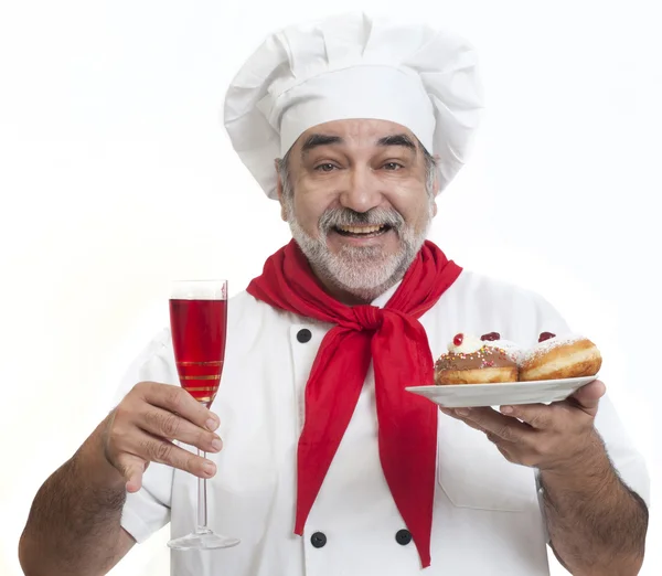 Chef with Hanukkah donuts — Stock Photo, Image